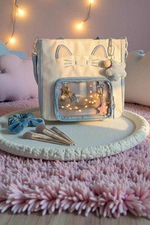 Black Kawaii Convertible Ita Bag with Clear Window for Pin Display