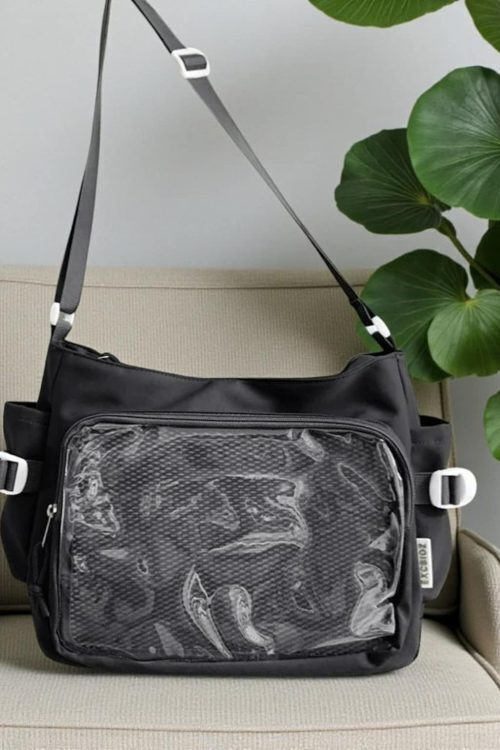 Black Kawaii Convertible Ita Bag with Clear Window for Pin Display