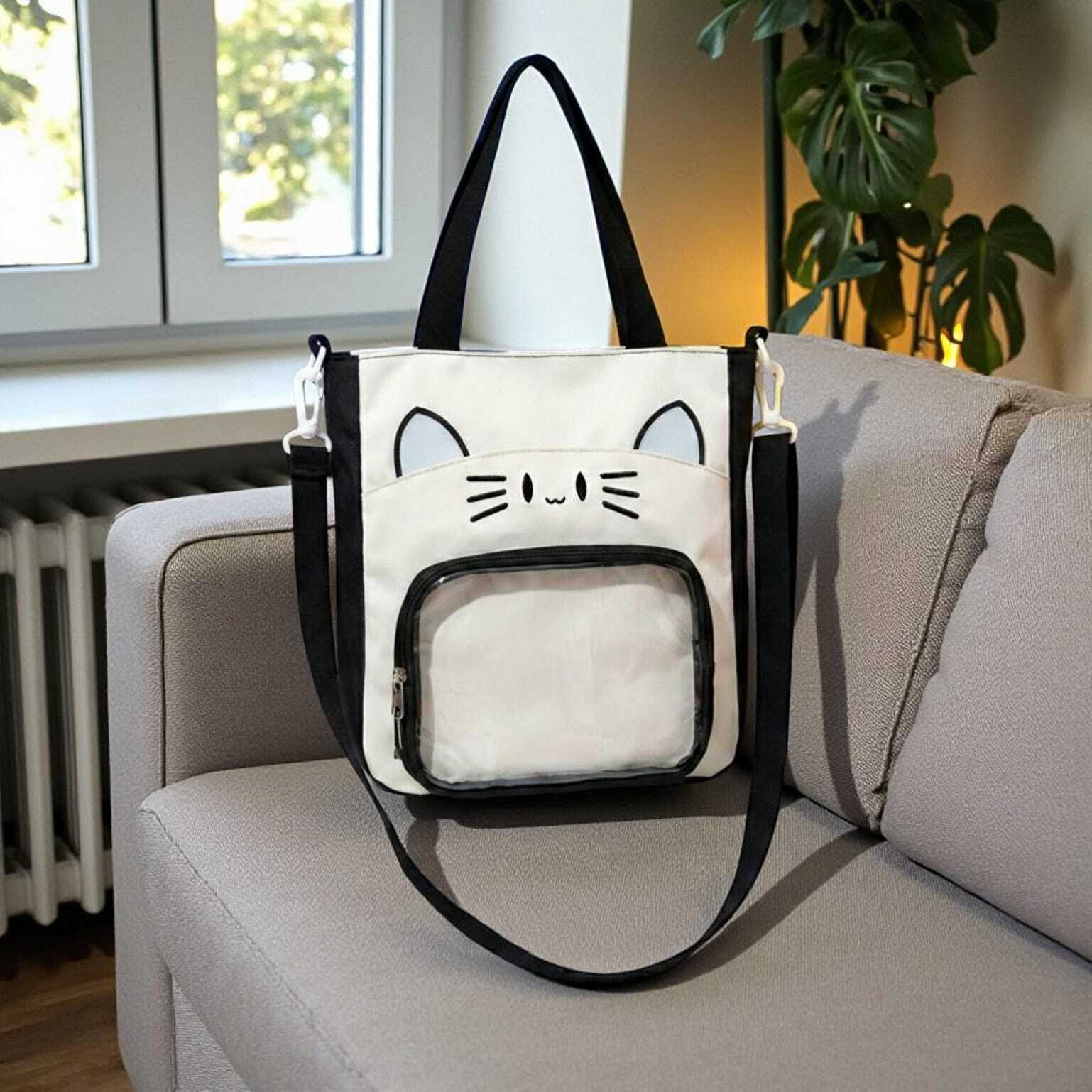 Black Kawaii Convertible Ita Bag with Clear Window for Pin Display Black Kawaii Convertible Ita Bag with Clear Window for Pin Display