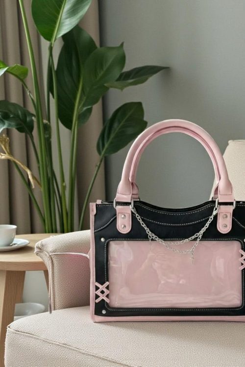 Black Kawaii Convertible Ita Bag with Clear Window for Pin Display