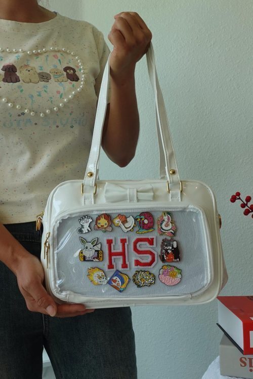 Black Kawaii Convertible Ita Bag with Clear Window for Pin Display