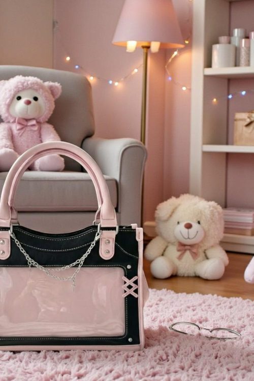 Black Kawaii Convertible Ita Bag with Clear Window for Pin Display