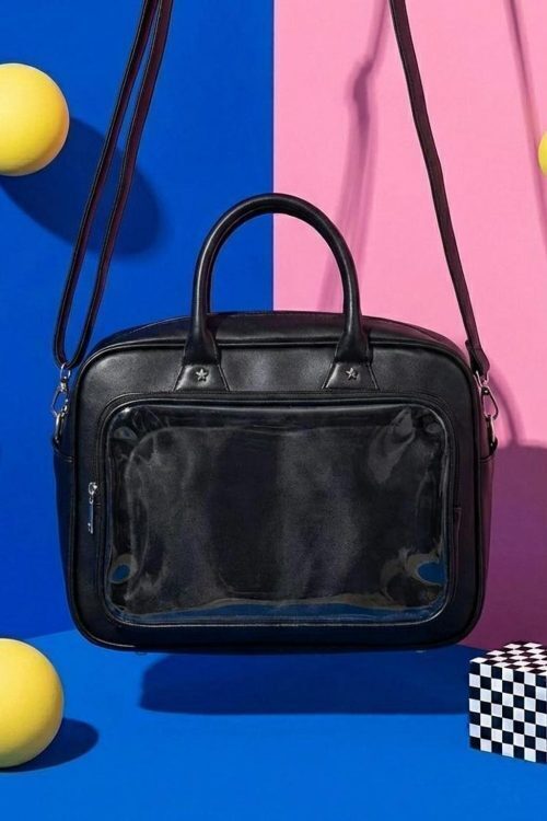 Black Kawaii Convertible Ita Bag with Clear Window for Pin Display