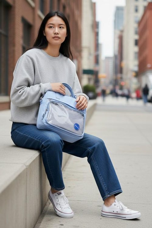 Black Kawaii Convertible Ita Bag with Clear Window for Pin Display