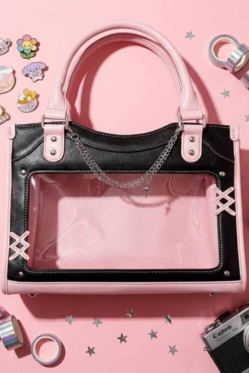 Black Kawaii Convertible Ita Bag with Clear Window for Pin Display