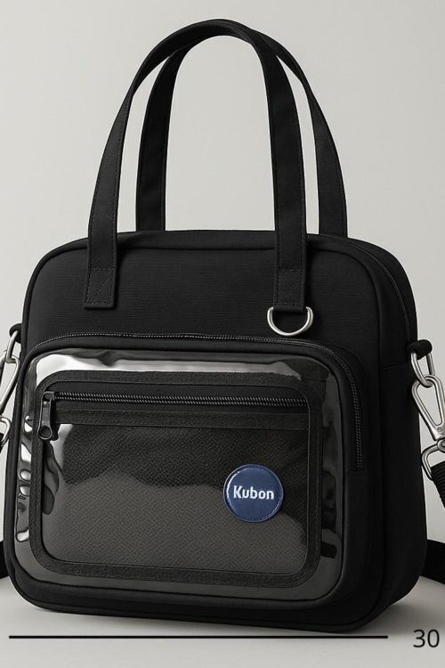 Black Kawaii Convertible Ita Bag with Clear Window for Pin Display