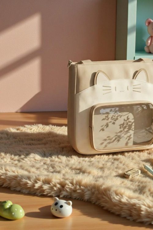 Black Kawaii Convertible Ita Bag with Clear Window for Pin Display