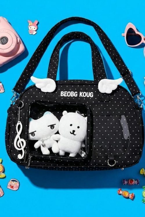 Black Kawaii Convertible Ita Bag with Clear Window for Pin Display
