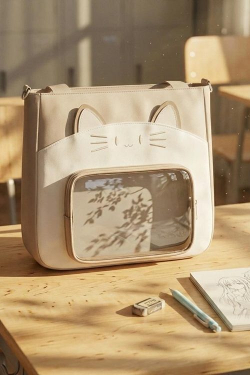 Black Kawaii Convertible Ita Bag with Clear Window for Pin Display