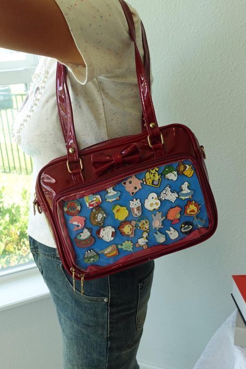 Black Kawaii Convertible Ita Bag with Clear Window for Pin Display