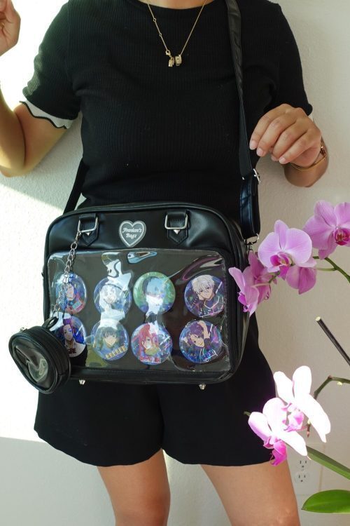 Black Kawaii Convertible Ita Bag with Clear Window for Pin Display