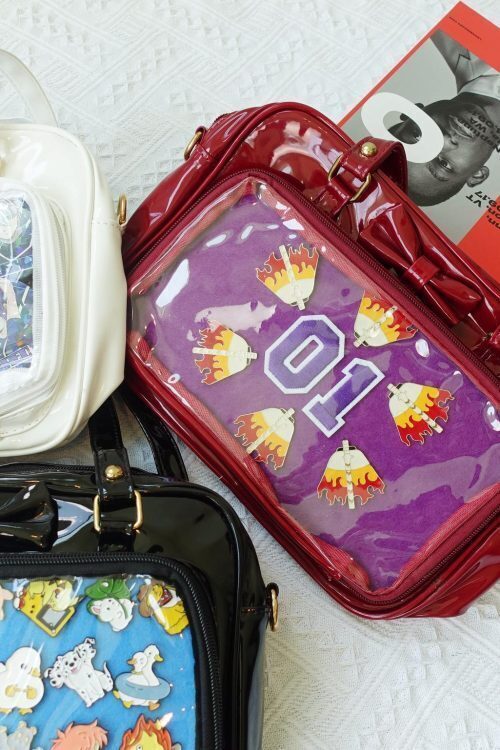Black Kawaii Convertible Ita Bag with Clear Window for Pin Display
