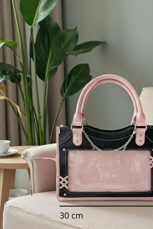 Black Kawaii Convertible Ita Bag with Clear Window for Pin Display