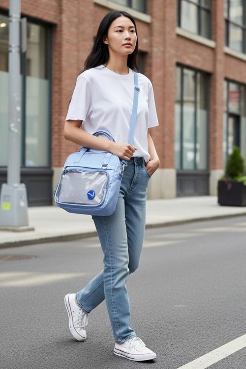 Black Kawaii Convertible Ita Bag with Clear Window for Pin Display