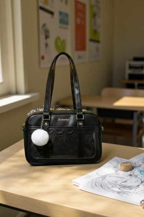 Black Kawaii Convertible Ita Bag with Clear Window for Pin Display