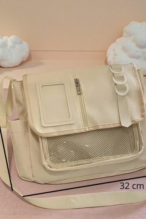 Black Kawaii Convertible Ita Bag with Clear Window for Pin Display