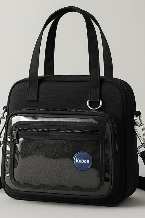 Black Kawaii Convertible Ita Bag with Clear Window for Pin Display