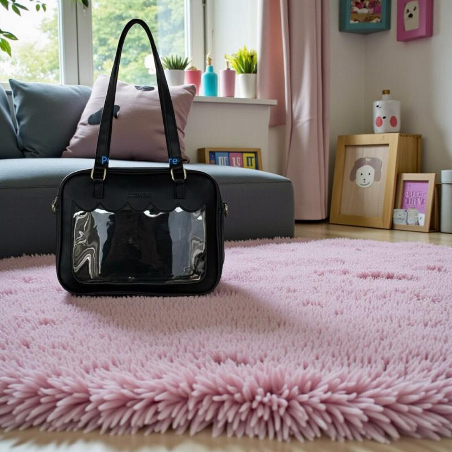 Black Kawaii Convertible Ita Bag with Clear Window for Pin Display Black Kawaii Convertible Ita Bag with Clear Window for Pin Display