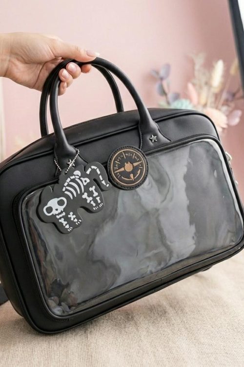 Black Kawaii Convertible Ita Bag with Clear Window for Pin Display