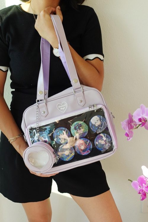 Black Kawaii Convertible Ita Bag with Clear Window for Pin Display