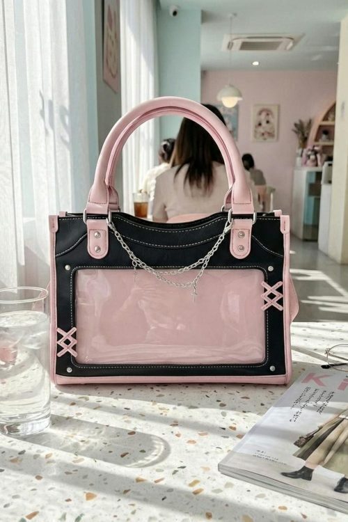 Black Kawaii Convertible Ita Bag with Clear Window for Pin Display