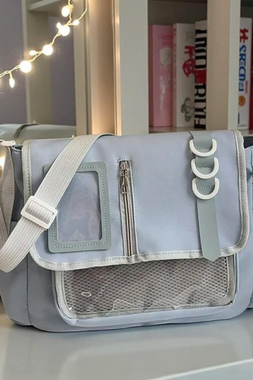 Black Kawaii Convertible Ita Bag with Clear Window for Pin Display