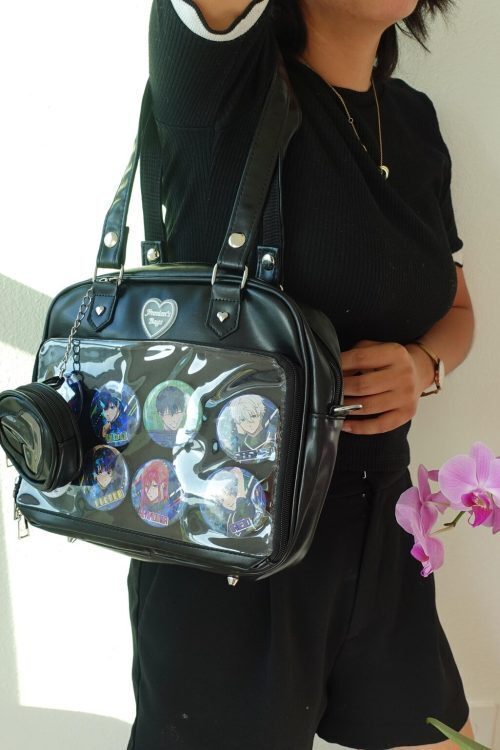 Black Kawaii Convertible Ita Bag with Clear Window for Pin Display