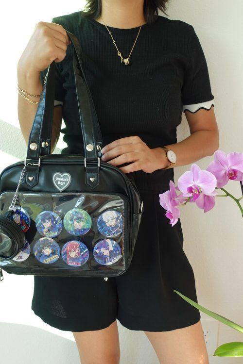 Black Kawaii Convertible Ita Bag with Clear Window for Pin Display