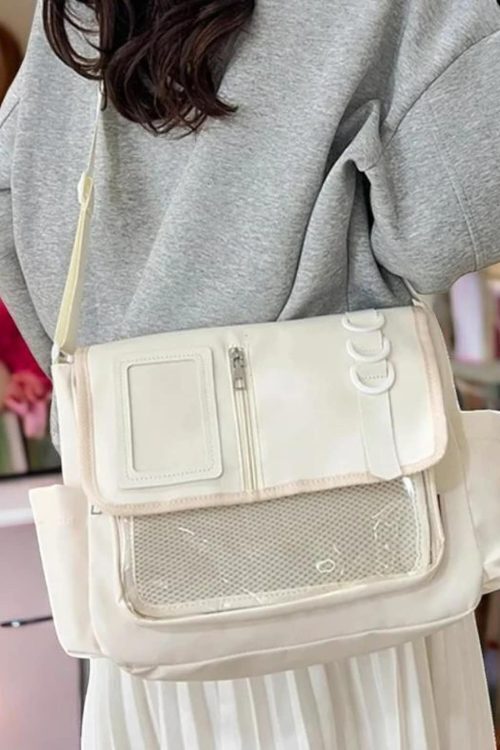 Black Kawaii Convertible Ita Bag with Clear Window for Pin Display