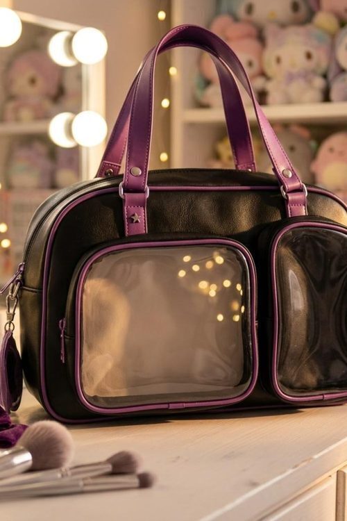 Black Kawaii Convertible Ita Bag with Clear Window for Pin Display