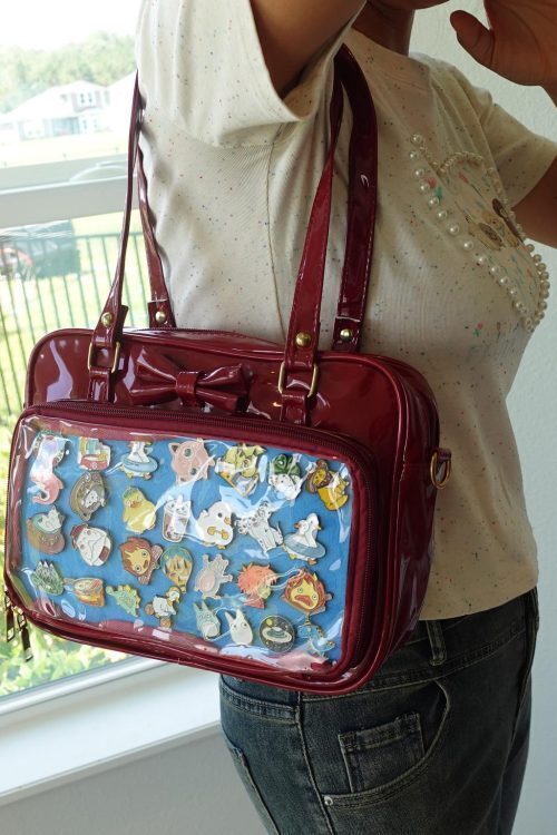 Black Kawaii Convertible Ita Bag with Clear Window for Pin Display