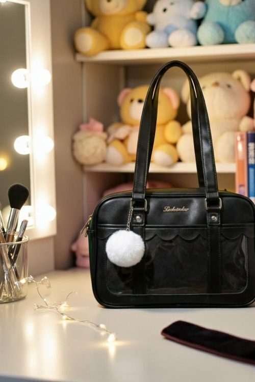 Black Kawaii Convertible Ita Bag with Clear Window for Pin Display
