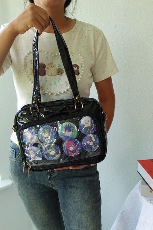 Black Kawaii Convertible Ita Bag with Clear Window for Pin Display