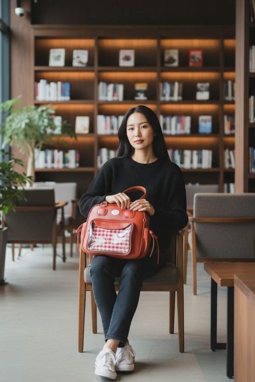 Black Kawaii Convertible Ita Bag with Clear Window for Pin Display