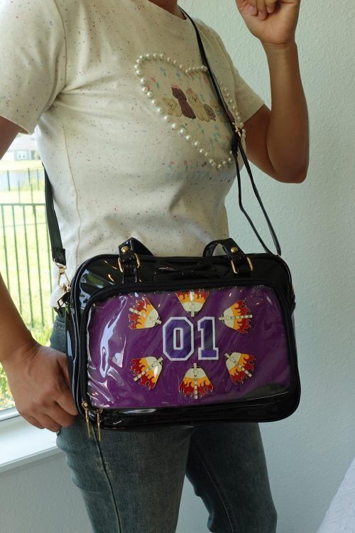 Black Kawaii Convertible Ita Bag with Clear Window for Pin Display