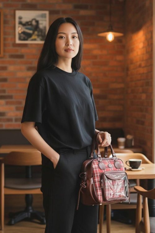 Black Kawaii Convertible Ita Bag with Clear Window for Pin Display