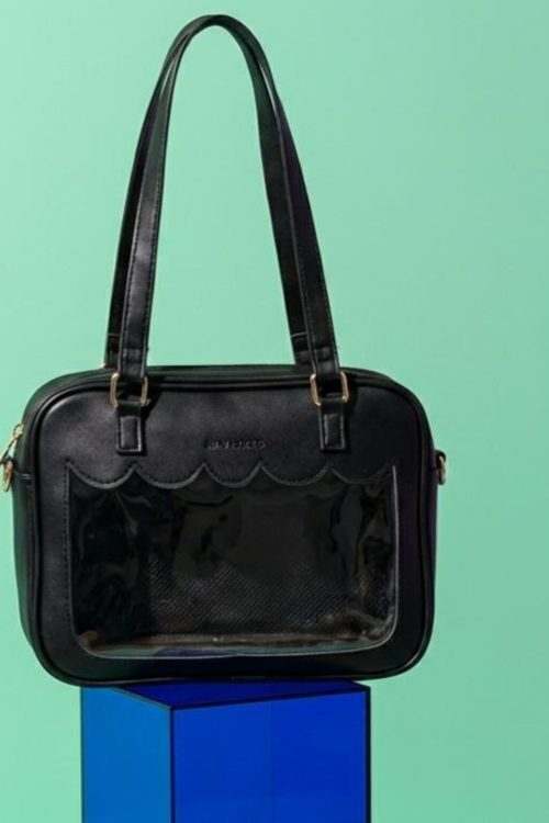 Black Kawaii Convertible Ita Bag with Clear Window for Pin Display