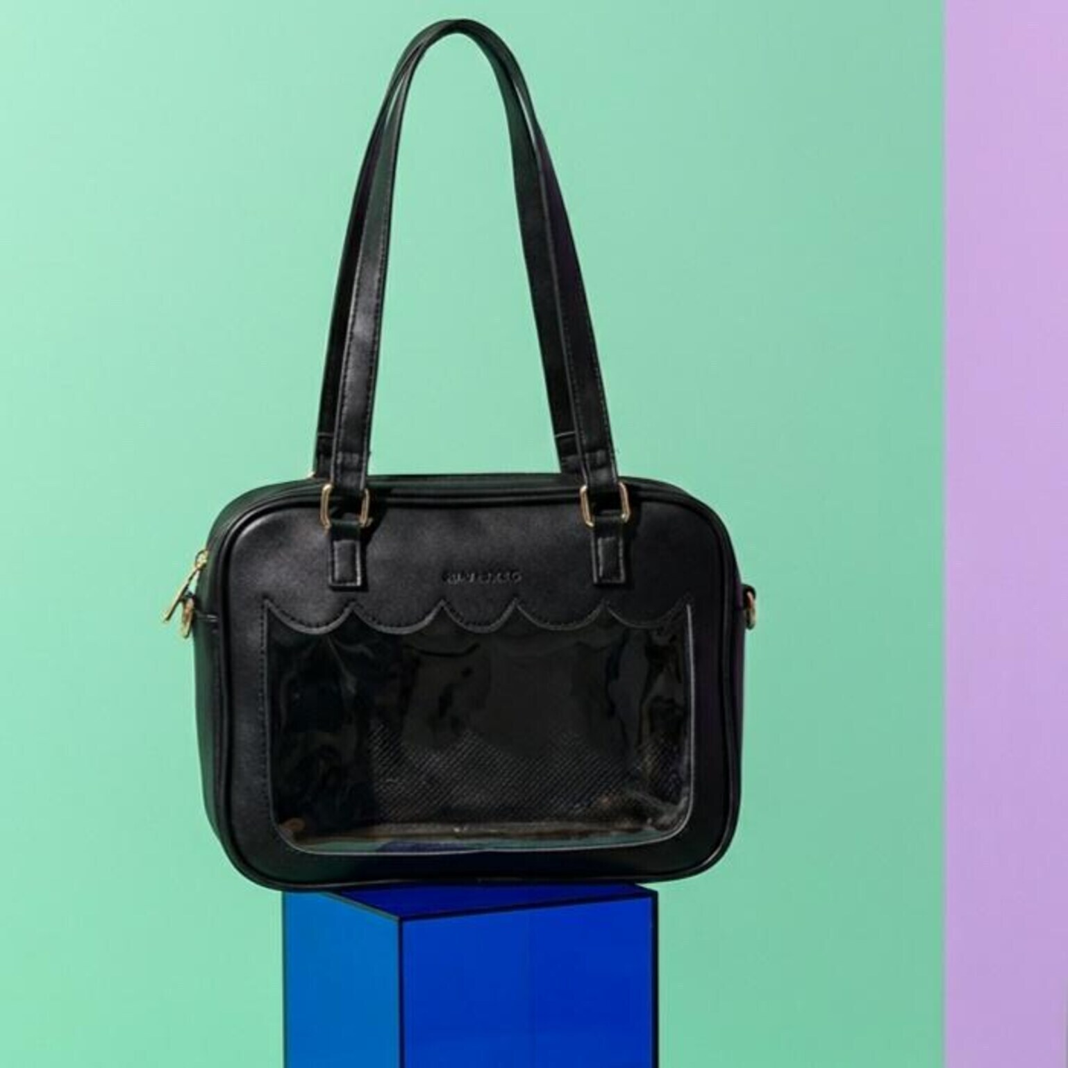 Black Kawaii Convertible Ita Bag with Clear Window for Pin Display Black Kawaii Convertible Ita Bag with Clear Window for Pin Display