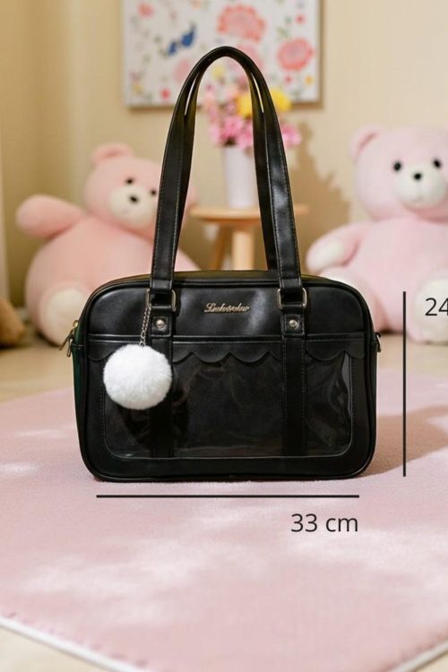 Black Kawaii Convertible Ita Bag with Clear Window for Pin Display