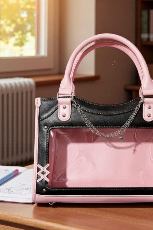 Black Kawaii Convertible Ita Bag with Clear Window for Pin Display
