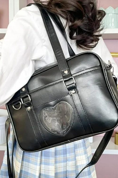 Black Kawaii Convertible Ita Bag with Clear Window for Pin Display