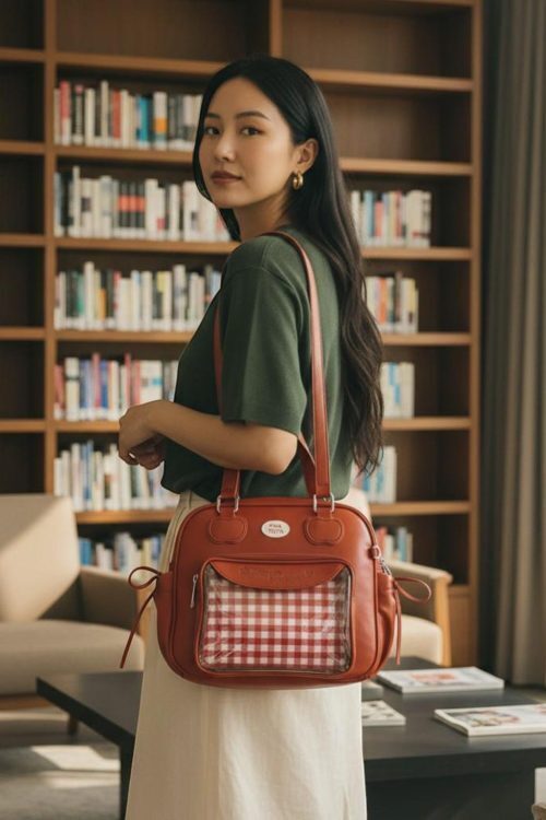 Black Kawaii Convertible Ita Bag with Clear Window for Pin Display