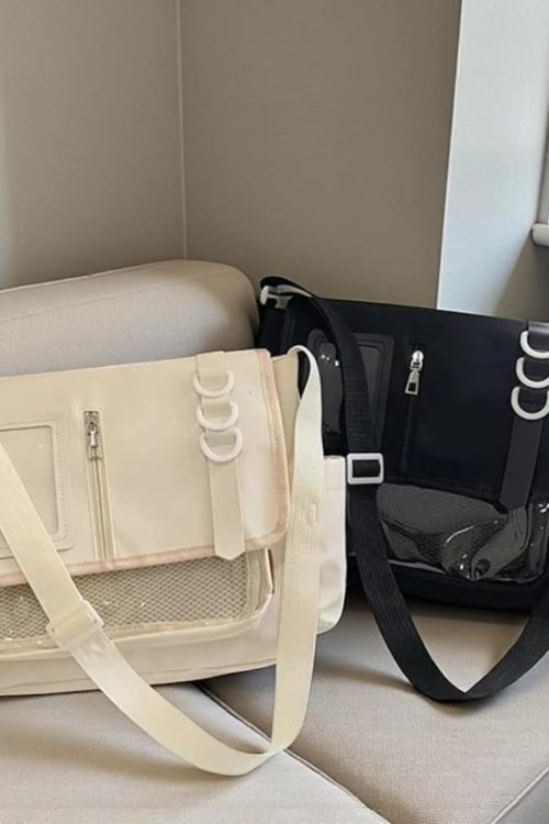 Black Kawaii Convertible Ita Bag with Clear Window for Pin Display