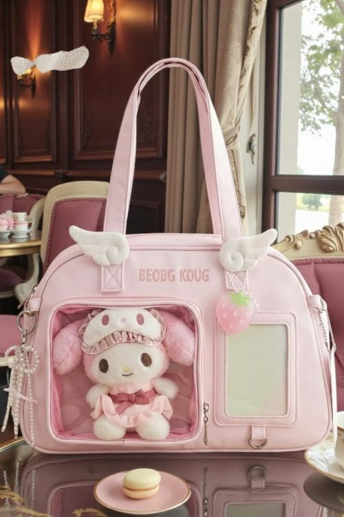 Black Kawaii Convertible Ita Bag with Clear Window for Pin Display