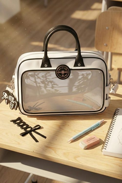 Black Kawaii Convertible Ita Bag with Clear Window for Pin Display