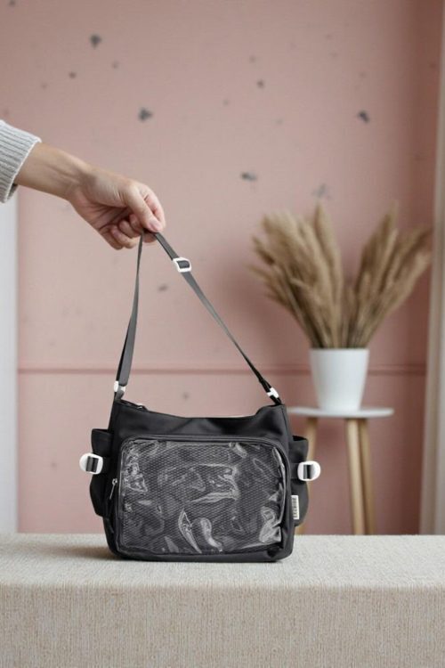 Black Kawaii Convertible Ita Bag with Clear Window for Pin Display