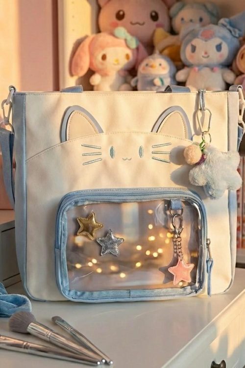 Black Kawaii Convertible Ita Bag with Clear Window for Pin Display