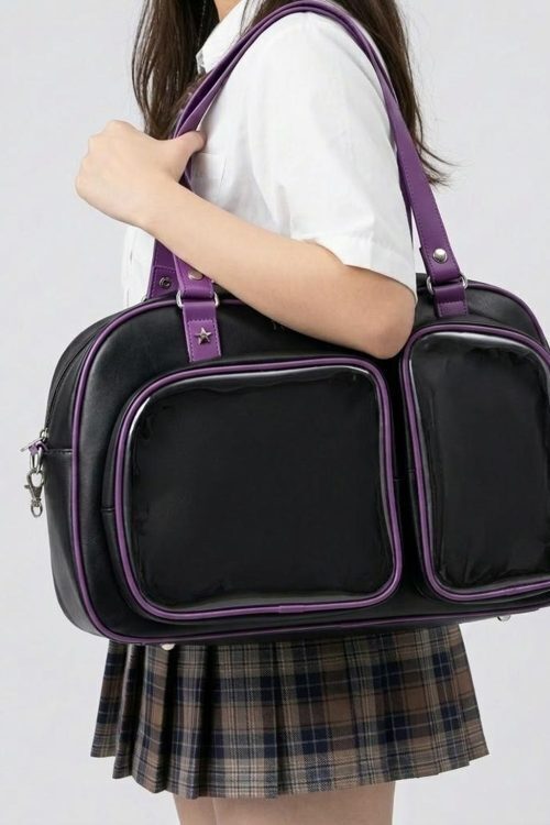 Black Kawaii Convertible Ita Bag with Clear Window for Pin Display