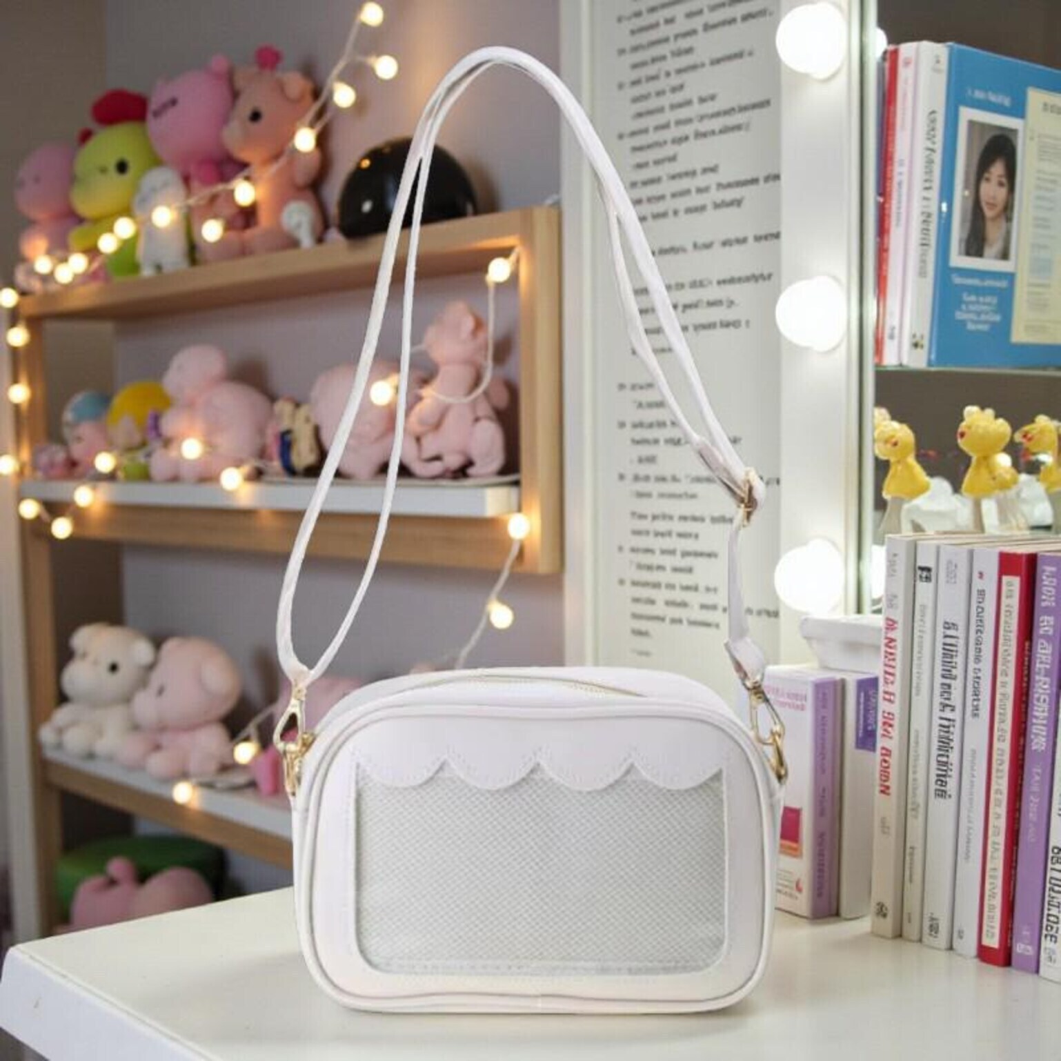 Black Kawaii Convertible Ita Bag with Clear Window for Pin Display Black Kawaii Convertible Ita Bag with Clear Window for Pin Display