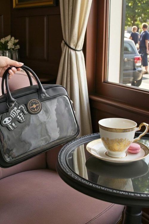 Black Kawaii Convertible Ita Bag with Clear Window for Pin Display